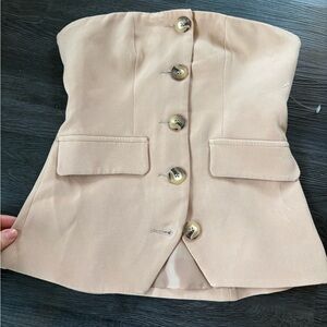 Miss selfrige Beige Strapless Button-Up Top XS